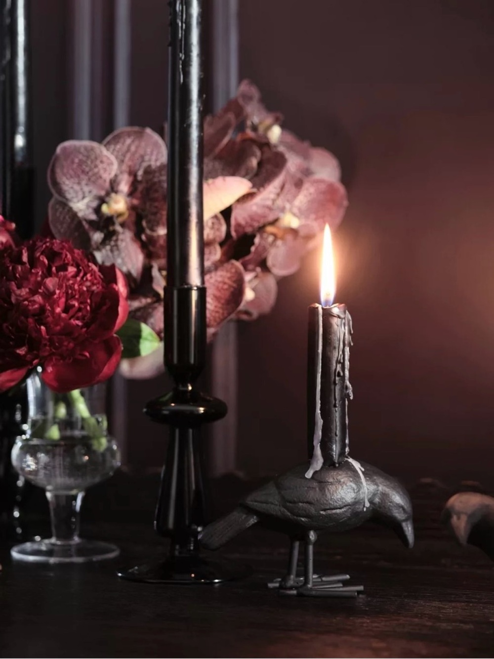 NEW Anthropologie Black Crow Halloween Candle Holder 🐦‍⬛